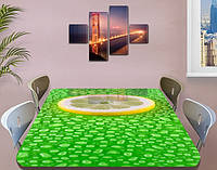 Виниловая наклейка на стол Лимон и капли Росы ламинированная пленка наклейки на кухню, зеленый 70 х 120 см