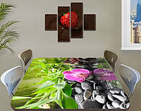 Наклейка на стол Розовая орхидея на Черных камнях пленка декоративная самоклеющаяся цветы, зеленый 70 х 120 см