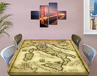 Вінілова наклейка на стіл стародавньої мапи Італія, плівка для декору інтер'єру, картки, бежевий 60 х 100 см