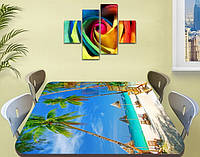 Виниловая наклейка на стол Бирюзовая вода и Пальмы пляж самоклеющаяся пленка декор море, голубой 60 х 100 см