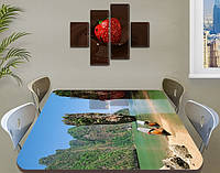 Вінілова наклейка на стіл Скала Гвозд Тайланд самоклейна плівка з малюнком море, зелений 60 х 100 см