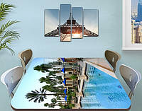 Виниловая наклейка на стол Курорт Бассейн с пальмами самоклеющаяся пленка с рисунком море, голубой 70 х 120 см