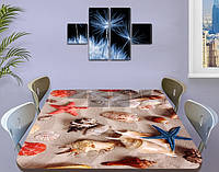Виниловая наклейка на стол Ракушки песок Морские звезды двойная пленка, 70 х 120 см, абстракция, бежевый