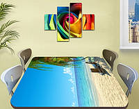 Виниловая наклейка на стол Пляж Релакс самоклеющаяся пленка с рисунком море, голубой 70 х 120 см