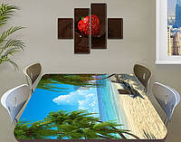 Виниловая наклейка на стол Песочный пляж голубая вода Пальмы пленка декоративная море, голубой 60 х 100 см