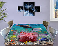 Виниловая наклейка на стол Тропики Рыбы Медуза декоративная пленка с ламинацией аквариум, зеленый 60 х 100 см