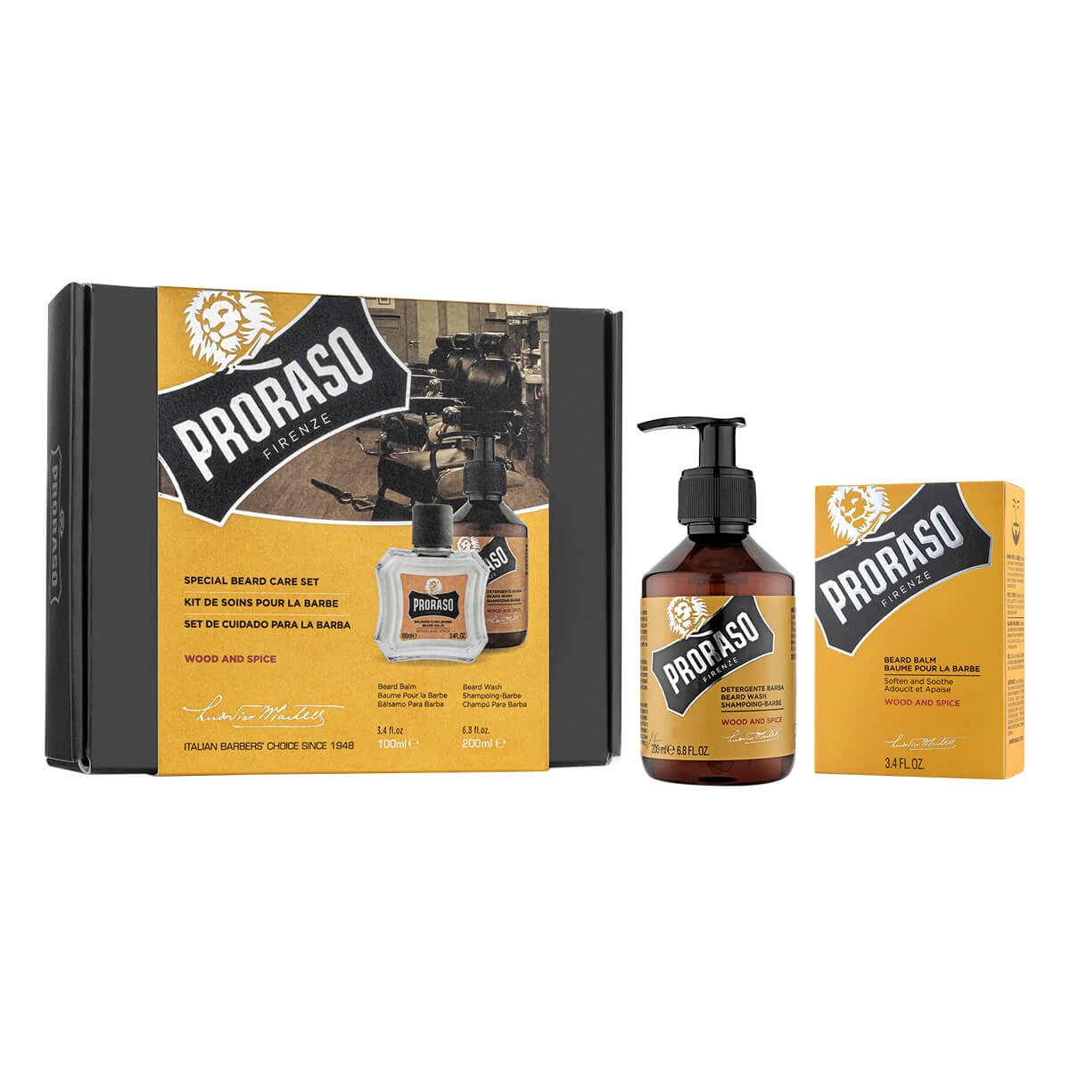 Чоловічий подарунковий набір по догляду за бородою Proraso Duo Pack Wood & Spice (Шампунь, бальзам)