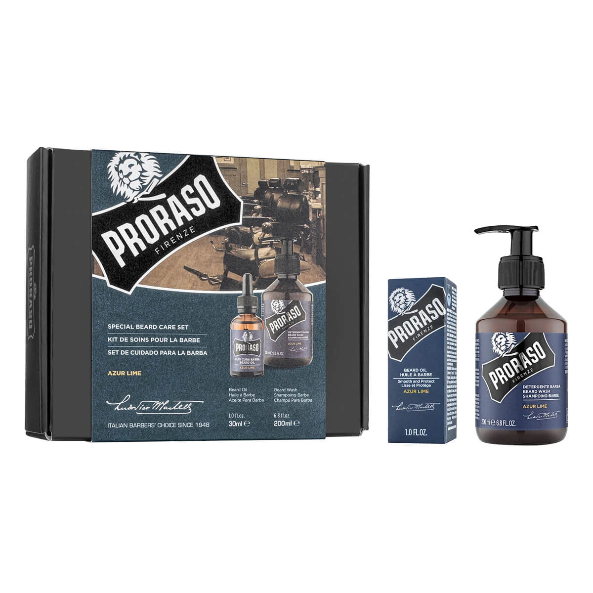 Чоловічий подарунковий набір для догляду за бородою Proraso Duo Pack Azur Lime (Шампунь, олія)