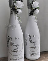 Весільне шампанське, декор шампанського у срібному кольорі