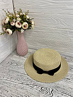 Детская солнцезащитная соломенная шляпа канотье Oxa кремовая (48-52)