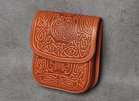 Маленька шкіряна сумочка ручної роботи, руда жіноча сумка через плече, тиснена шкіра