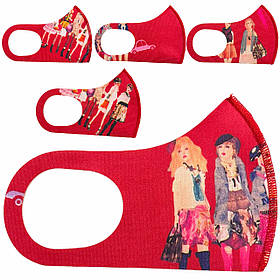 Дитяча багаторазова захисна маска-піта з неопрену червоного кольору з малюнками.