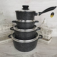 Набор кастрюль казанов + ковш с мраморным покрытием Edenberg EB-9180 Набор кухонной посуды 8 предметов Черный