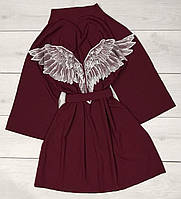 Вишневий халат-кімоно з крилами ангела, жіночі халати.