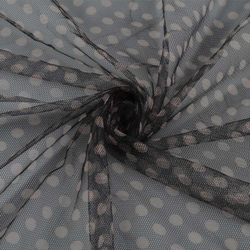 Сітка чорна в бежевий горох ш.150