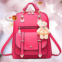 Яркий Малиновый молодежный рюкзак для девушек Винтаж с брелком мишкой Тедди, Candy Bear