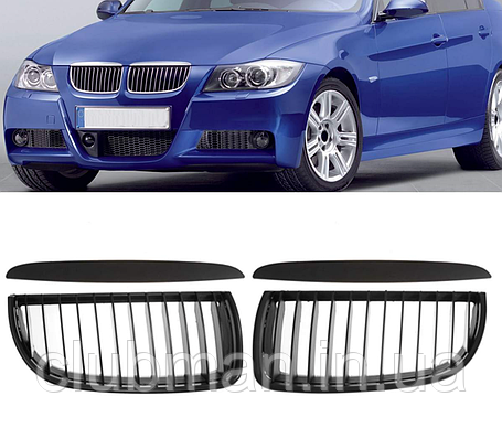 Решітка ноздрі BMW (БМВ) 3 series Е90 Е91 (2005-2008) Матова дорестайл, фото 1
