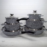Набір кухонного посуду 14 предметів Edenberg EB-8145 Набір каструль казанів із гранітним антипригарним покриттям