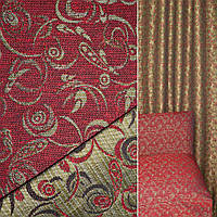Гобелен мебельный завитки оливково-красный, ш.150 (33041.001)