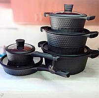 Набір каструль казанів із мармуровим антипригарним покриттям Edenberg EB-9186 Набір кухонного посуду 10 предметів
