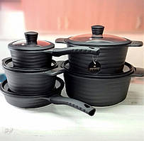 Набір каструль казанів з мармуровим антипригарним покриттям Edenberg EB-9185 Набір кухонного посуду 10 предметів