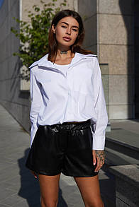 Молодіжна коротка біла блуза сорочка з бавовни Інь 42 44 46 48 розміри