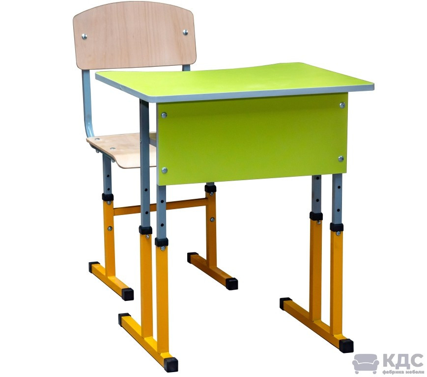 Комплект учнівський 1-місний зелений жовтий (парта регульована + стілець регульований антисколіозний)