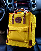 Рюкзак Kanken Classic yellow leather 16 литров портфель канкен класик желтый с кожаными ручками