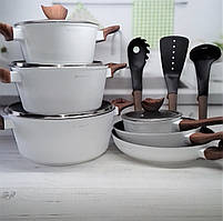 Набір кухонного посуду 15 предметів  Edenberg EB-5622 Набір каструль казанів із мармуровим покриттям Білий