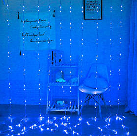 Гірлянда штора Водоспад, 3x2м, 10 ниток, 360 LED, 220В, 8 режимів, Синій