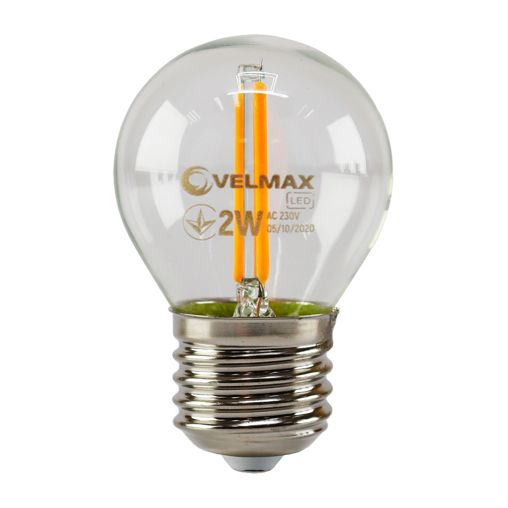LED лампа філаментна VELMAX V-Filament-G45, 2W, E27, оранжевий, 200Lm