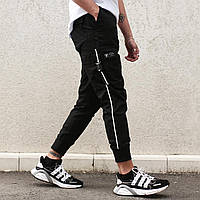 Чоловічі демісезонні карго-штани "Фуджин" чорні з бічними рефлективными лампасами - L, XL