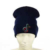 Молодежная шапка "Tik Tok " с черным логотипом темно-синий