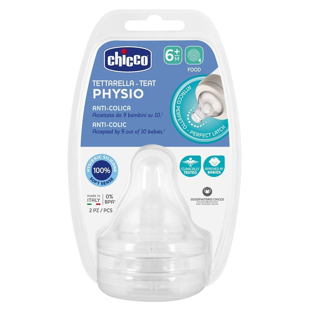 Соска силіконова для каш 2 шт Chicco Physio 6m+ (8058664122226)