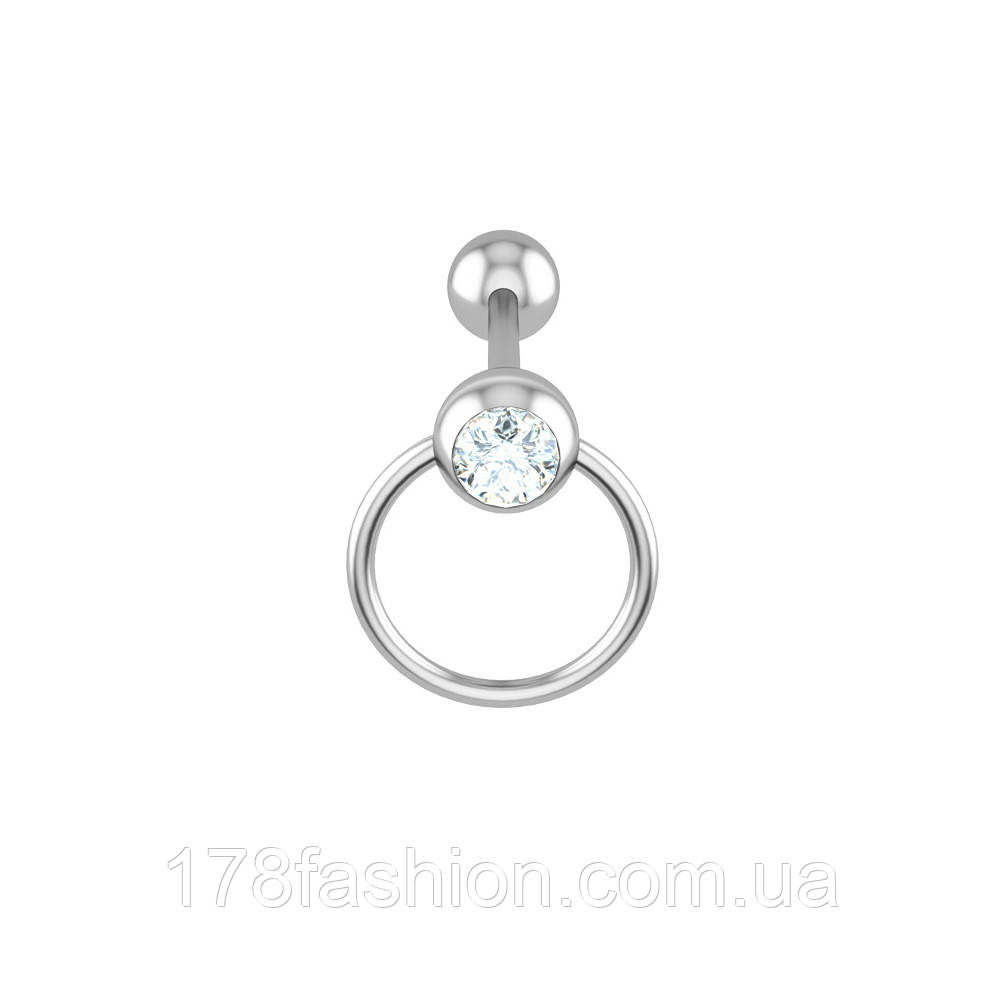 Штанга для пірсингу язика з прозорим каменем і кільцем, фото 1
