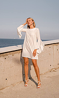 Белое платье с рукавами клеш свободного кроя S-M L-XL(42-44 46-48 50)Pасклешенный рукав летучая мышь