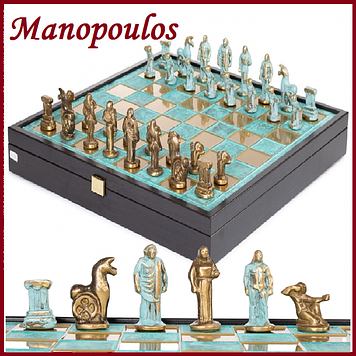 Ексклюзивні шахи виробництва Греція Manopoulos Архаїчний період бронза бірюза 34х34 см