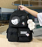 Жіночий рюкзак. Рюкзак для навчання без іграшок, зі значком собачкою. Жіноча сумка чорна. Ранець. ДР09-1, фото 6