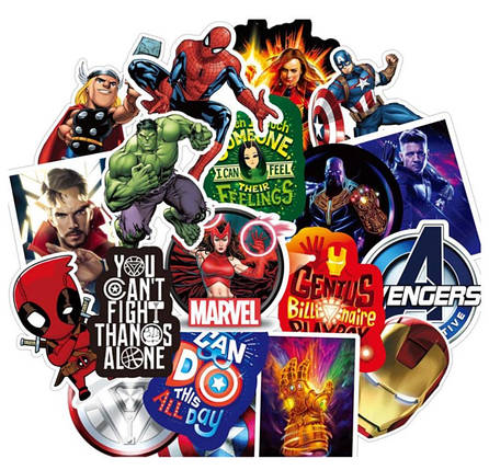 Набір вінілових наклейок стикерів Марвел Хіт Marvel Стикербомбінг на автотелефон ноутбук стіну 130 шт., фото 1