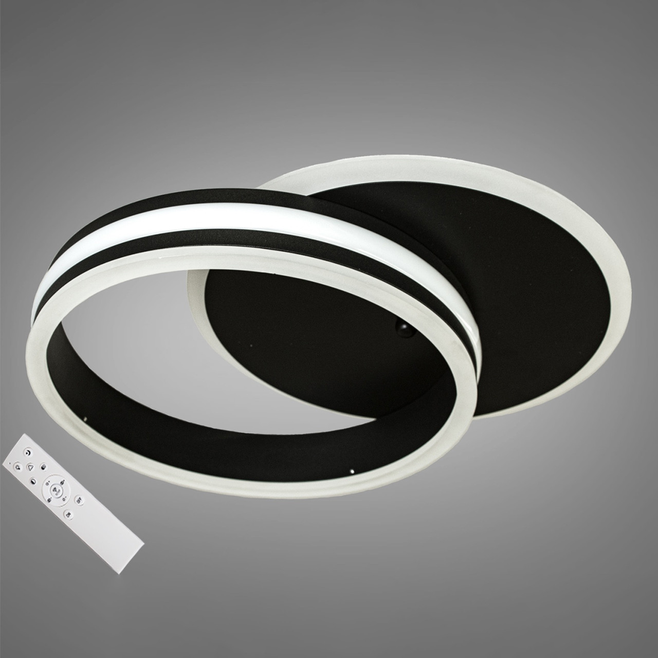 Чорна світлодіодна люстра 65 Вт 40 см на пульті д/у з діммером і підсвічуванням підстави D-MX66152/300B BK, фото 1