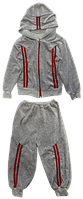 Костюм спортивный, велюровый серо-красный, с капюшоном, на змейке, р.56 (28) 12667