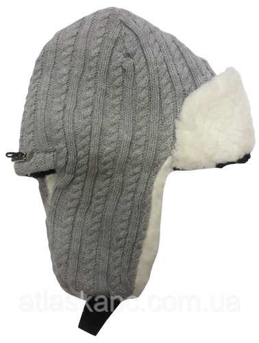 Шапочка-вушанка для хлопчика підліткова, в'язана з хутром, сіра 13916, фото 1