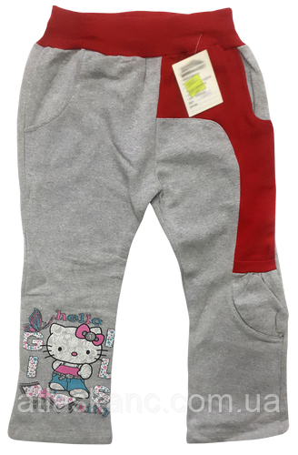 Штани спортивні для дівчинки, сіро-червоні з Кітті р.110-128 13200, фото 1