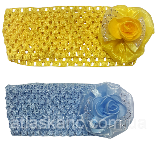 Пов'язка дитяча широка "Квітка з перлиною" мікс 12090, фото 1