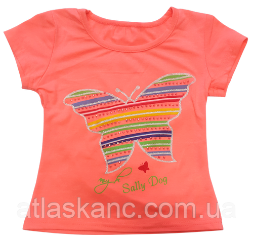 Футболка для дівчинки рожева неонова з метеликом р. 1 А-5 А мікс 12100, фото 1