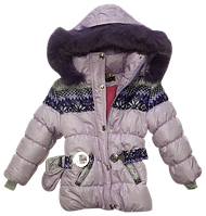 Куртка зимняя для девочки р.122, 134 малиновая с орнаментом, Lidia 13939