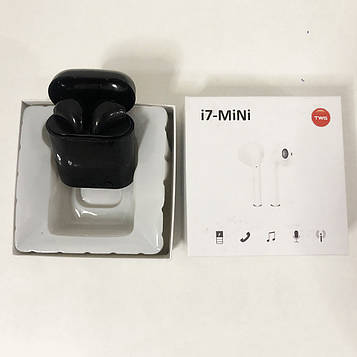 Бездротові Bluetooth навушники i7 mini TWS Stereo з боксом для зарядки. Колір чорний (WS)