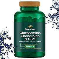 Хондропротектор Swanson Glucosamine, Chondroitin & MSM з Гіалуронової кислотою і Колагеном 90 капсул