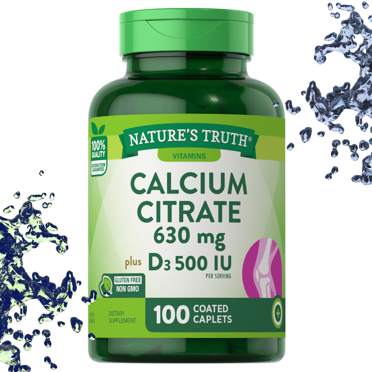 Nature's Truth Calcium Citrate 630 мг з вітаміном D3 500 IU на порцію, 100 таблеток (каплетс), фото 1