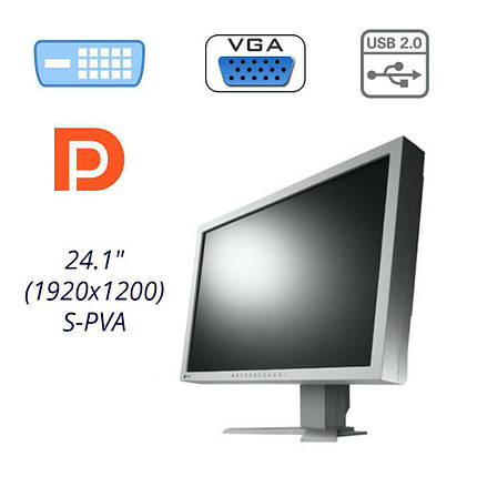 Монитор Eizo FlexScan S2433W / 24.1" (1920x1200) S-PVA / 1x DVI, 1x VGA, 1x USB-Hub, 1x DP, фото 2